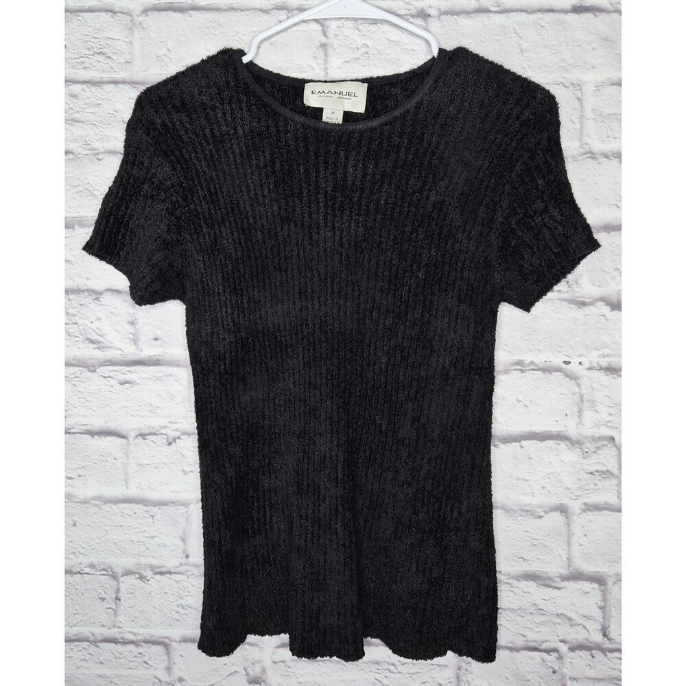 VTG 90s Emanuel Ungaro Black Ribbed Chenille Top M Made in USA Designer Knit - Picture 2 of 7